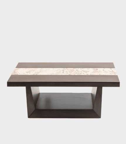 Isla Muebles con superficie de mármol y estructura de madera, ideal para decorar y organizar espacios modernos y elegantes.