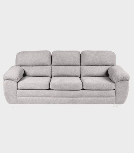 Sofá de tela gris claro con estructura moderna y cómoda, ideal para salas de estar y zonas de descanso, combina estilo y funcionalidad en la decoración del hogar.