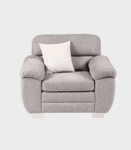 Butaca moderna en color gris claro, perfecta para la sala de estar con cojín decorativo. Muebles cómodos y elegantes para decorar tu hogar.