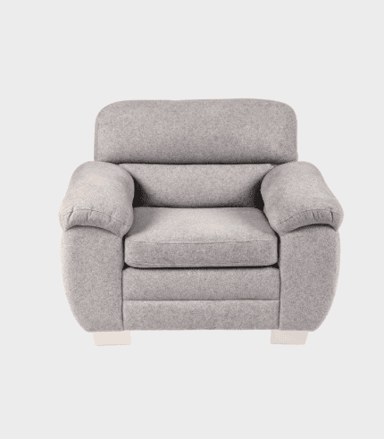 Sillón de tela gris en estilo moderno y cómodo.