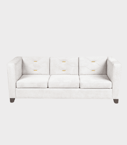 White upholstered sofa, modern living room furniture with clean lines and plush cushions for a comfortable seating experience.