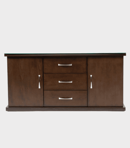 Mueble de madera con puertas y cajones, ideal para decorar y organizar espacios en el hogar u oficina.