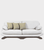 Sofá blanco con cojines beige, ideal para decorar salas y espacios de descanso.