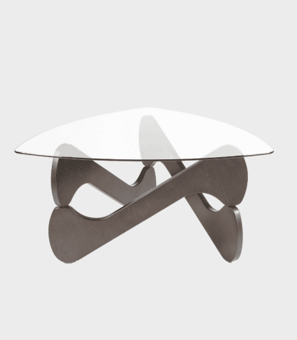 Mesa de centro moderna con base de madera y encimera de cristal, ideal para decorar y complementar la decoración de tu sala o estudio en Zona Muebles.