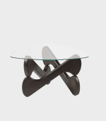 Vidrio y madera mesa de centro moderna con diseño curvado para sala de estar sofisticada.