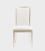Silla elegante de madera y tapizado blanco para comedor y oficina.