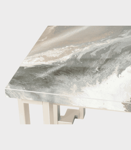 Plano de mesa de estilo marbled en tonos grises y blancos.