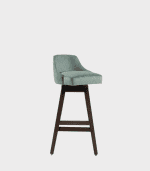 Borrador de archivo: sillon-de-bar base de madera oscura y asiento acolchado en color menta con respaldo semi alto, ideal para decoración moderna y funcional en zonas de muebles y oficinas.