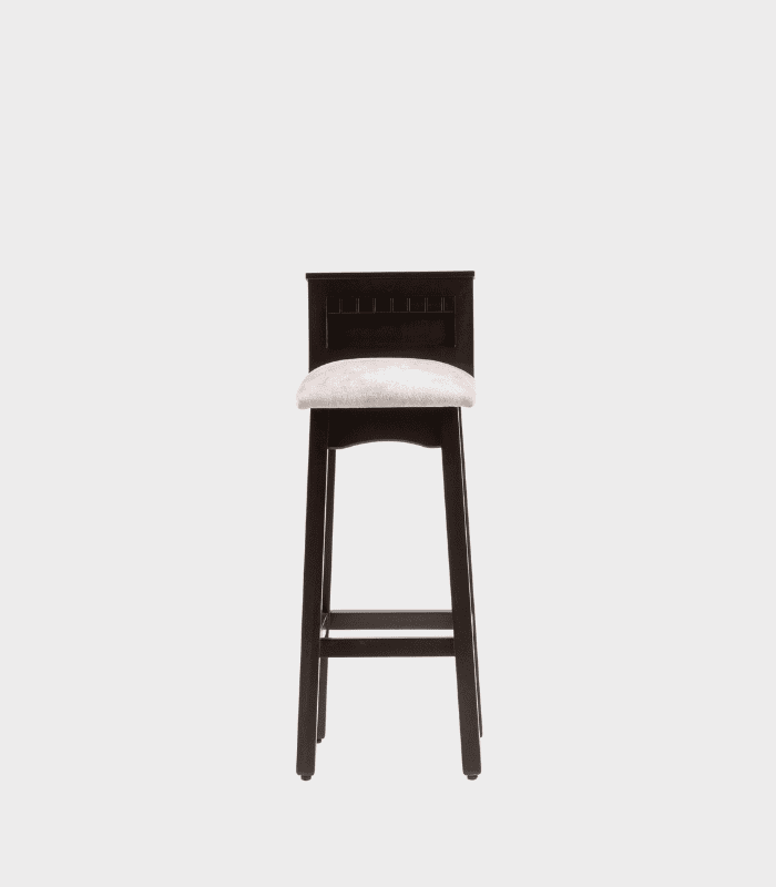 Barra de madera con sillón acolchado para bar, oficina o comedor. Diseño elegante y funcional, ideal para espacios modernos y decorativos. Perfecta para crear ambientes acogedores y prácticos en cualquier entorno.