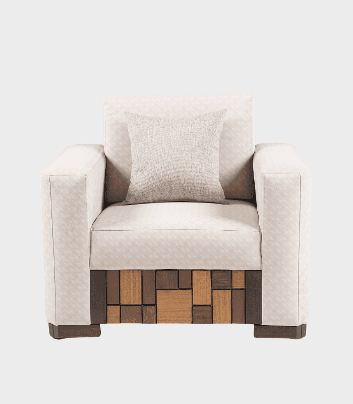 Butaca moderna con cojín gris, ideal para sala de estar y decoración elegante.