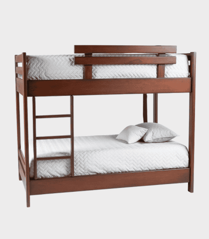 Muebles en tono madera con estructura sólida, cama doble en la parte inferior y cama individual en la parte superior, ideal para habitaciones infantiles o de huéspedes.