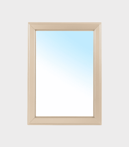 Espejo de madera con marco beige, ideal para decorar espacios y complementar muebles en zonas de estar y oficinas.
