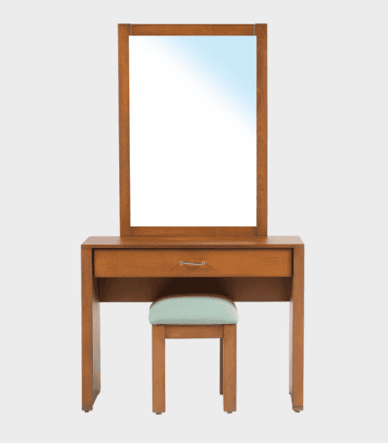 Espejo con marco de madera, sobre mueble de recibidor con cajón y taburete a juego, ideal para decorar y organizar espacios de zona muebles, escritorios, decoración y sillones.