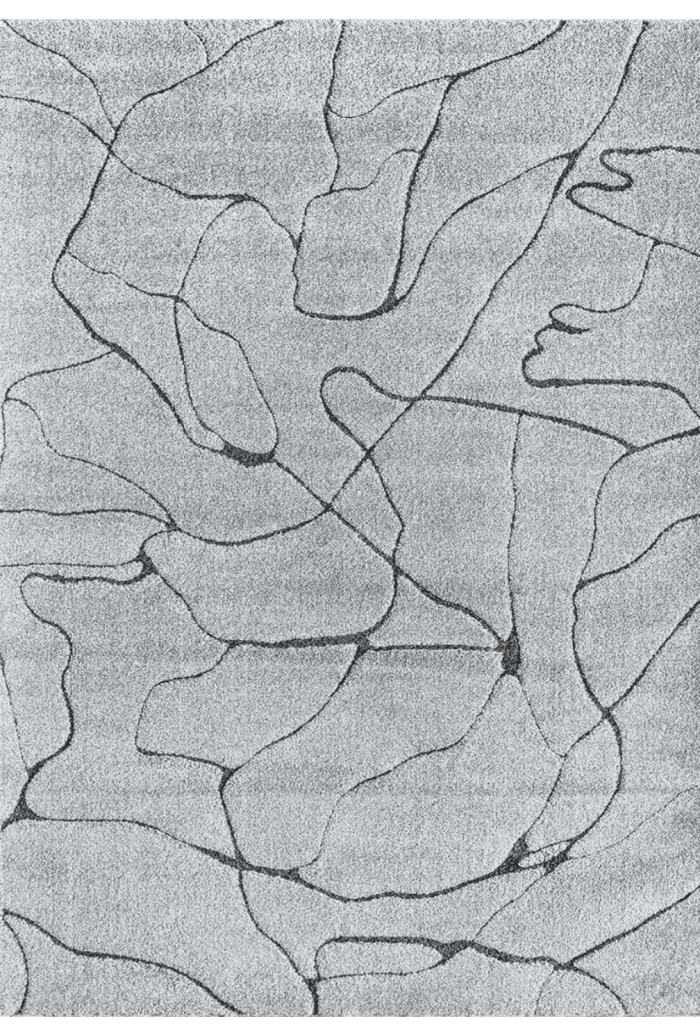 Línea de muebles y decoración en color gris con patrones de hojas y formas abstractas.