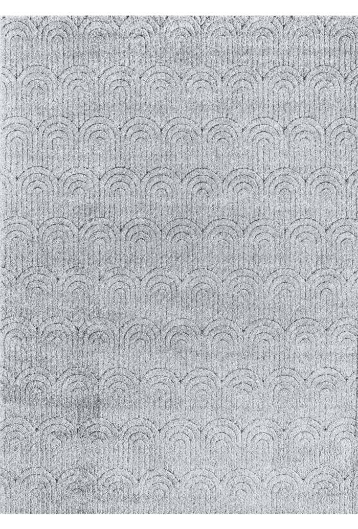 Suelo de alfombra gris con textura y patrón de arcos en relieve, ideal para decorar espacios modernos y acogedores en zonas de muebles y decoración.