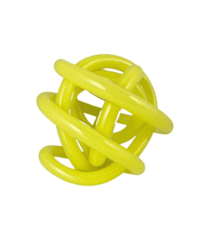 Nudo decorativo de goma en color amarillo, ideal para decorar o organizar espacios con un toque moderno y colorido.