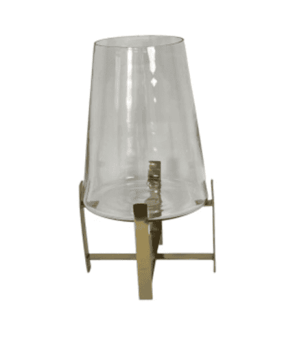 Vidrio decorativo con base metálica moderna para muebles y decoración de interiores. Ideal para colocar en salas, comedores o oficinas para agregar un toque de estilo y elegancia.