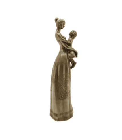 Búho decorativo de cerámica con figura de mujer y niño, perfecto para decorar espacios con estilo y calidez. Ideal para rincones de casa o oficina que necesitan un toque artístico y acogedor.