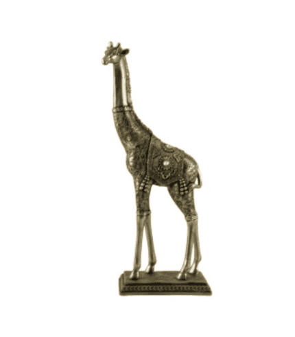 Jirafa decorativa de metal con detalles artesanales para adornar espacios elegantes.