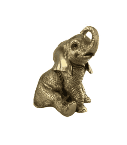 Jarrón decorativo con forma de elefante dorado, ideal para muebles y decoración de interiores.