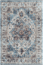 Exclusivo tapiz de estilo clásico en tonos beige, azul y terracota, con detalles florales y patrones geométricos que aportan elegancia y calidez a cualquier espacio interior.