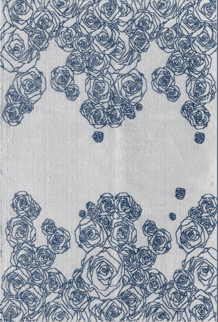 Rosal de líneas azules en fondo blanco, patrón decorativo para muebles y decoración de interiores.