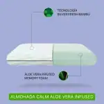Cojín de descanso con tecnología Silver Fresh Bambú y espuma de memoria infusionada con aloe vera, ideal para un sueño cómodo y saludable.