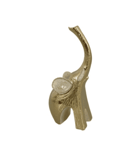 Hierro dorado decorativo en forma de elefante para muebles y decoración.