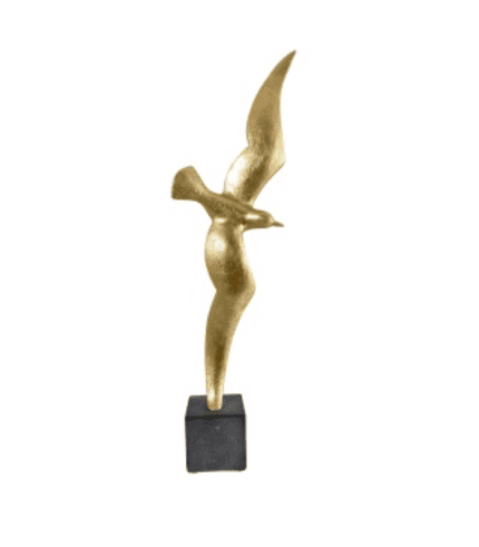 Jarrón de estilo moderno con acabado dorado y base negra, ideal para decoración en espacios interiores.
