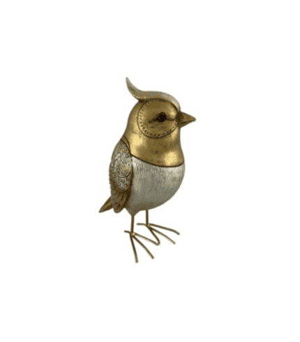 Brass and metal bird-shaped decorative figurine, ideal for home decor. Elegant design perfect for adding a touch of sophistication to any space.