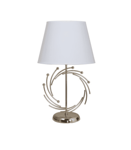 Lámpara de mesa con diseño moderno y base metálica, ideal para decorar escritorios y salones con estilo sofisticado.