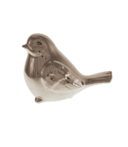 Plaque de cerámica en forma de pájaro, ideal para decorar muebles o espacios. Diseño elegante en tonos metálicos que aportan sofisticación y estilo a la decoración de interiores. Perfecta para completar ambientes modernos y rústicos.