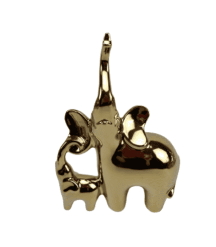 Zapato dorado en forma de elefante y jirafa, decoración elegante y moderna, accesorios para muebles y ambientes sofisticados.