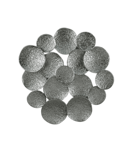 Piezas de metal redondas de diferentes tamaños, con acabado texturizado, ideales para decoración o proyectos artesanales.