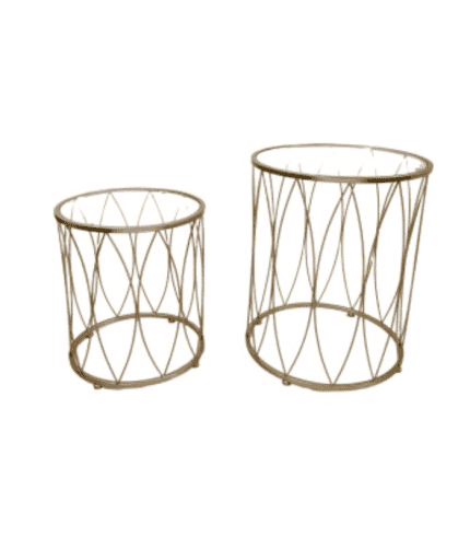 2. Bases de mesas auxiliares de metal con diseño decorativo, ideales para sala de estar o dormitorio.