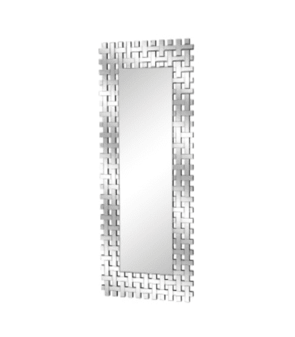 Espejo de pared con marco decorativo en forma de entrelazado en color blanco.
