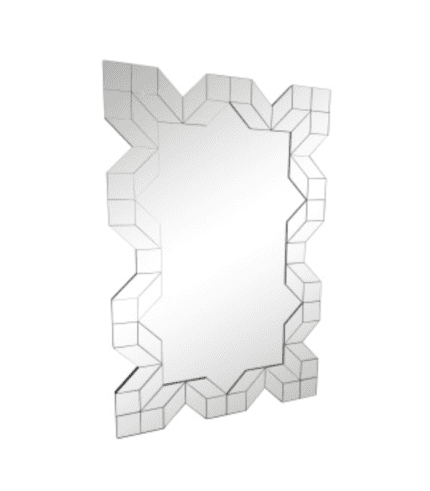 Espejo decorativo con marco de bloques geométricos en tonos blancos, ideal para decorar salas, dormitorios u oficinas con estilo moderno y contemporáneo.