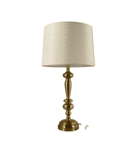 Jarrón de oro con pantalla de tela beige, decorativo para mesas y escritorios. Perfecto para mejorar la estética del hogar o la oficina con estilo clásico y elegante.