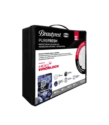 Protector de colchón con tecnología antiviral y antibacterial, protección completa contra líquidos, humedad, ácaros, virus, bacterias y hongos, diseñado para un descanso seguro y saludable.
