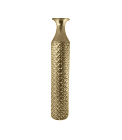 Jarrón decorativo dorado con textura elegante, ideal para complementar la decoración de tu sala o dormitorio.