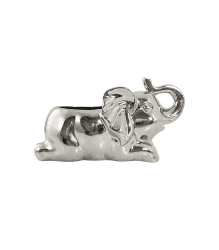 Jarrón decorativo en forma de elefante plateado para muebles y decoración de interiores.