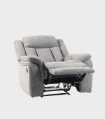 Sillón gris con función de reclinación, ideal para sala de estar y decoración moderna. Puedes ajustar el respaldo para mayor comodidad y estilo en tu hogar u oficina.