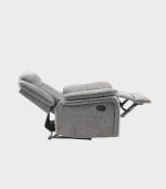 Sillón relax gris reclinable con soporte lumbar y reposapiés extensible, perfecto para descanso y comodidad en el hogar o la oficina.