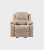 Sillón reclinable de tela beige con cómodo diseño y cojines acolchados, ideal para sala de estar o oficina.