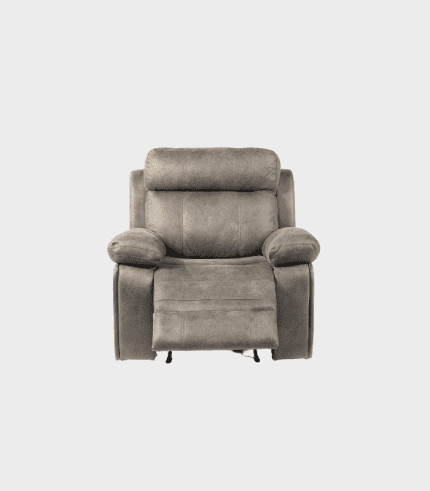 Silla reclinable beige de sala de estar con respaldo cómodo y reposabrazos acolchados, ideal para descanso y decoración del hogar.