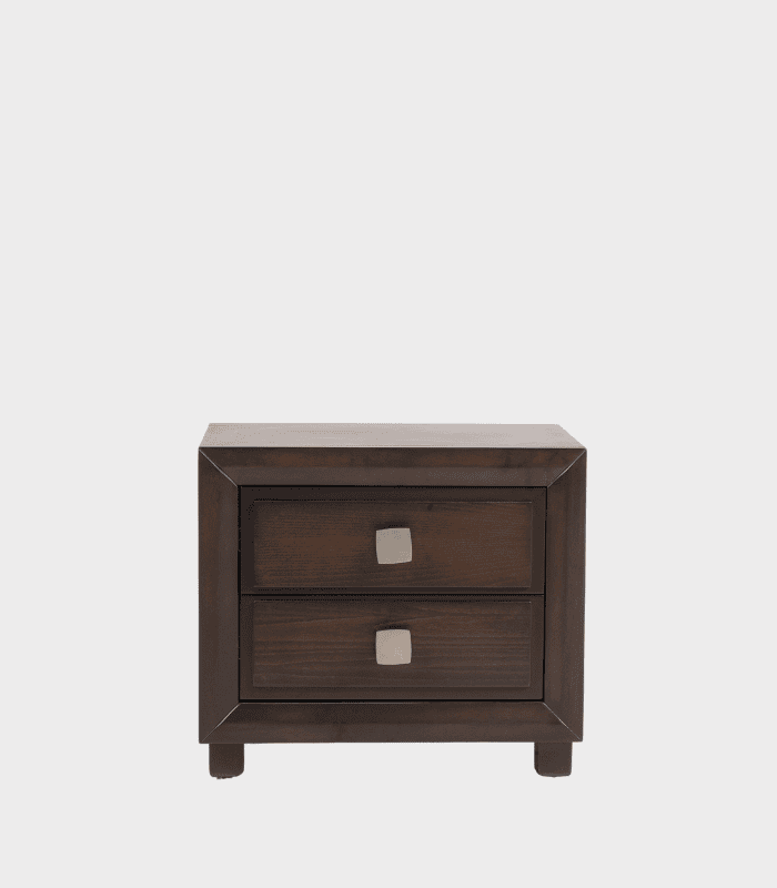 Mueble de madera con dos cajones hexagonales en un diseño clásico y elegante para decoraciones y organización en espacios interiores.