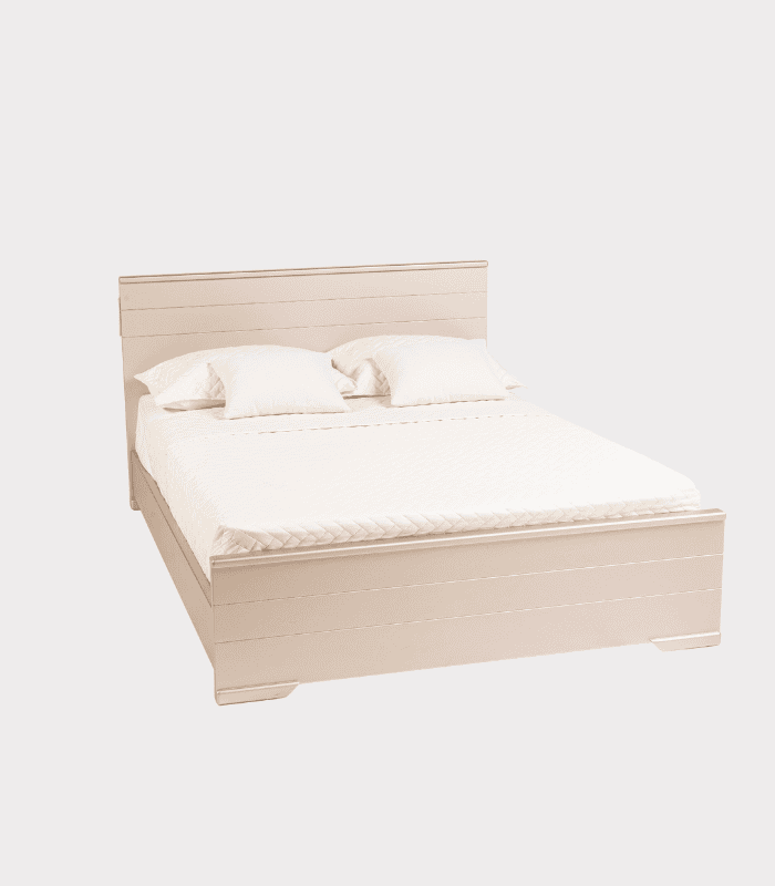 Cómodo cabecero y estructura de cama en color crema, ideal para dormitorios elegantes y funcionales. Perfecto para combinar con diferentes estilos de decoración y muebles.