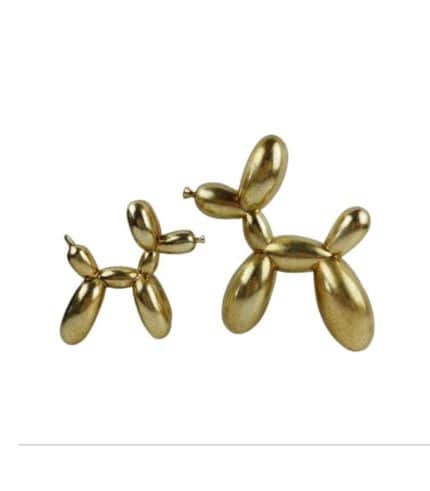 Balloons en forma de perros globo dorados, ideales para adornos o decoraciones festivas, con un acabado brillante y elegantes formas de animales.